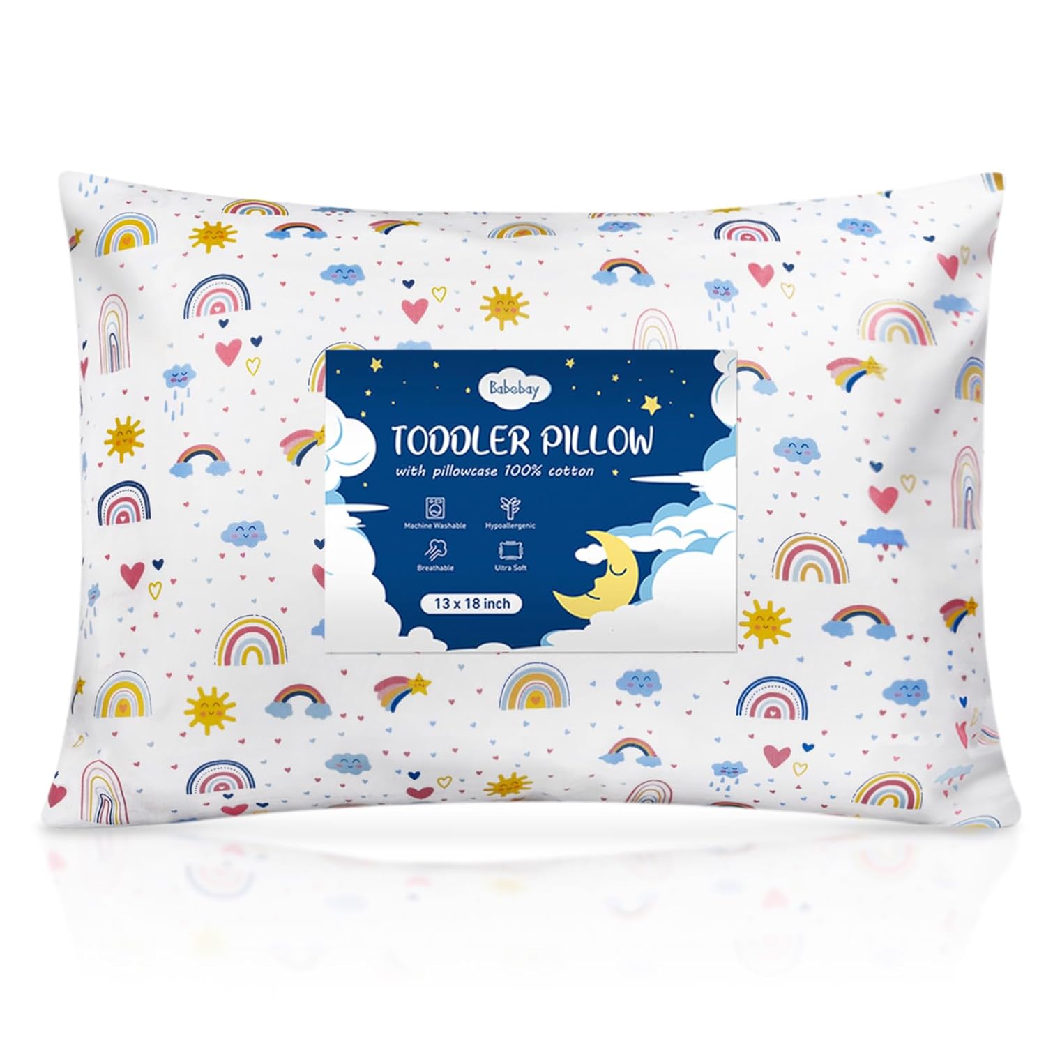 Babebay Toddler Pillow - Soft 13x18 Machine Washable Kids Pillow with Cotton Case | Perfect for Travel