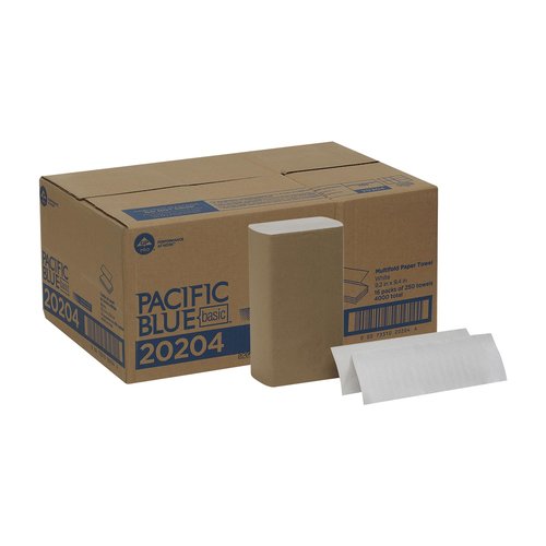 Pacific Blue Basic Multifold Paper Towels by GP PRO (Georgia-Pacific), White, 20204, 250 Towels Per Pack, 16 Packs Per Case, (Case of 16 Packs, 250 per Pack)