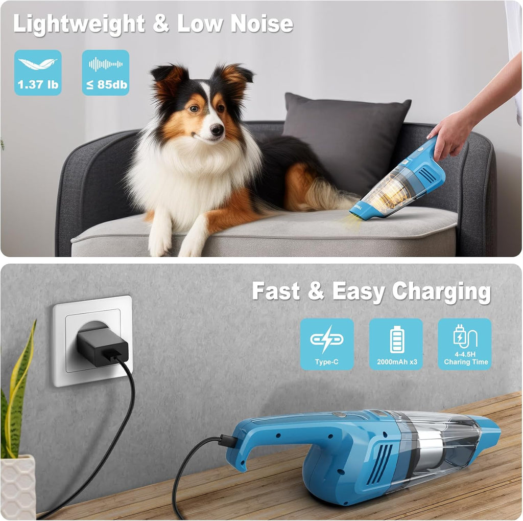 TROIZO Cordless Handheld Vacuum - 14500PA Powerful Suction, Rechargeable & Portable for Home, Office, Car & Pets