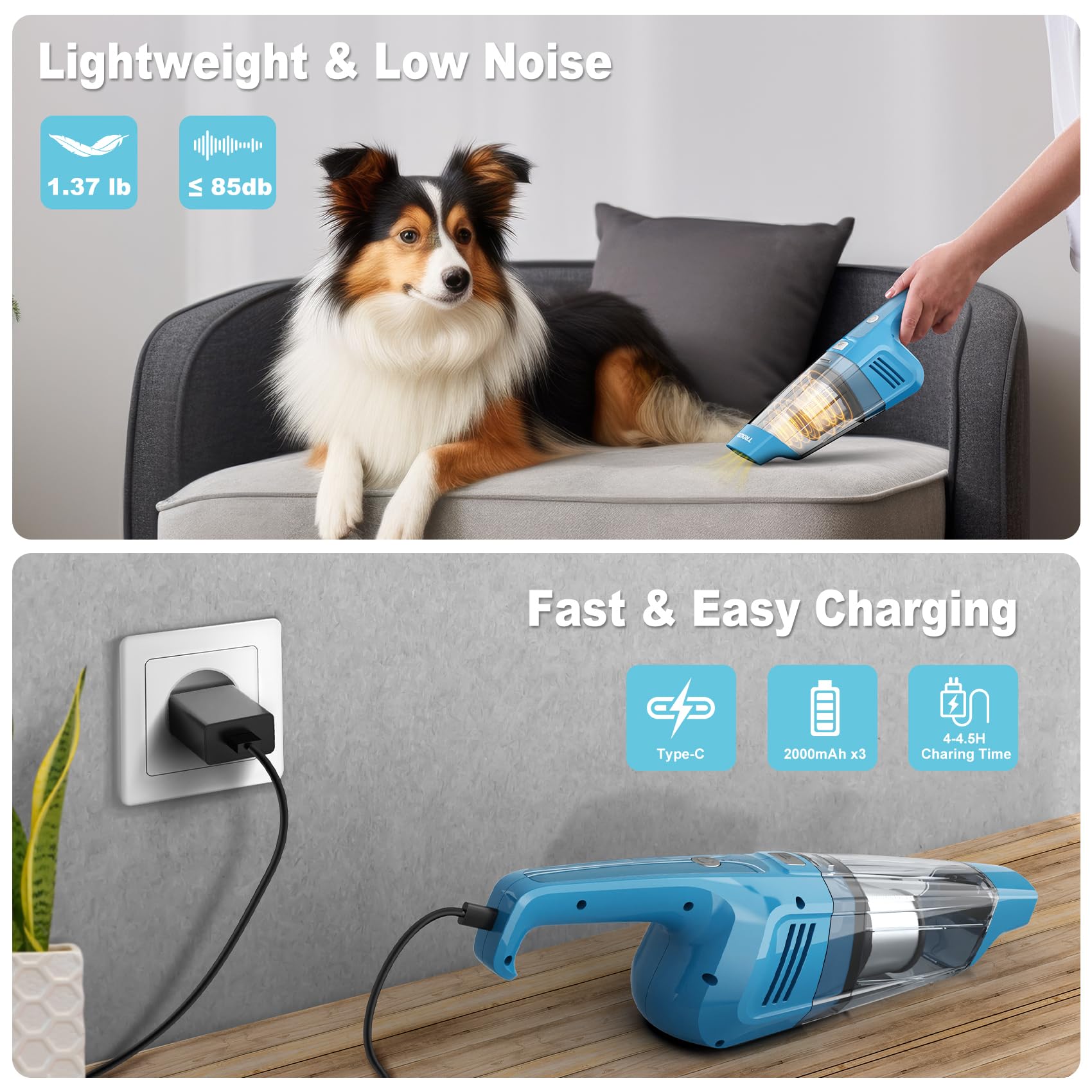 TROIZO Handheld Vacuum Cordless, 14500PA Powerful Suction Hand Held Vacuum Cleaner with Brushless Motor, Rechargeable and Portable Car Vacuum for Home Office Car Pet