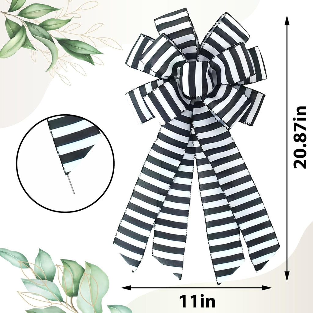 Regine Switzerland Large Black and White Stripe Wreath Bow - Rustic Burlap Design for Christmas & Weddings