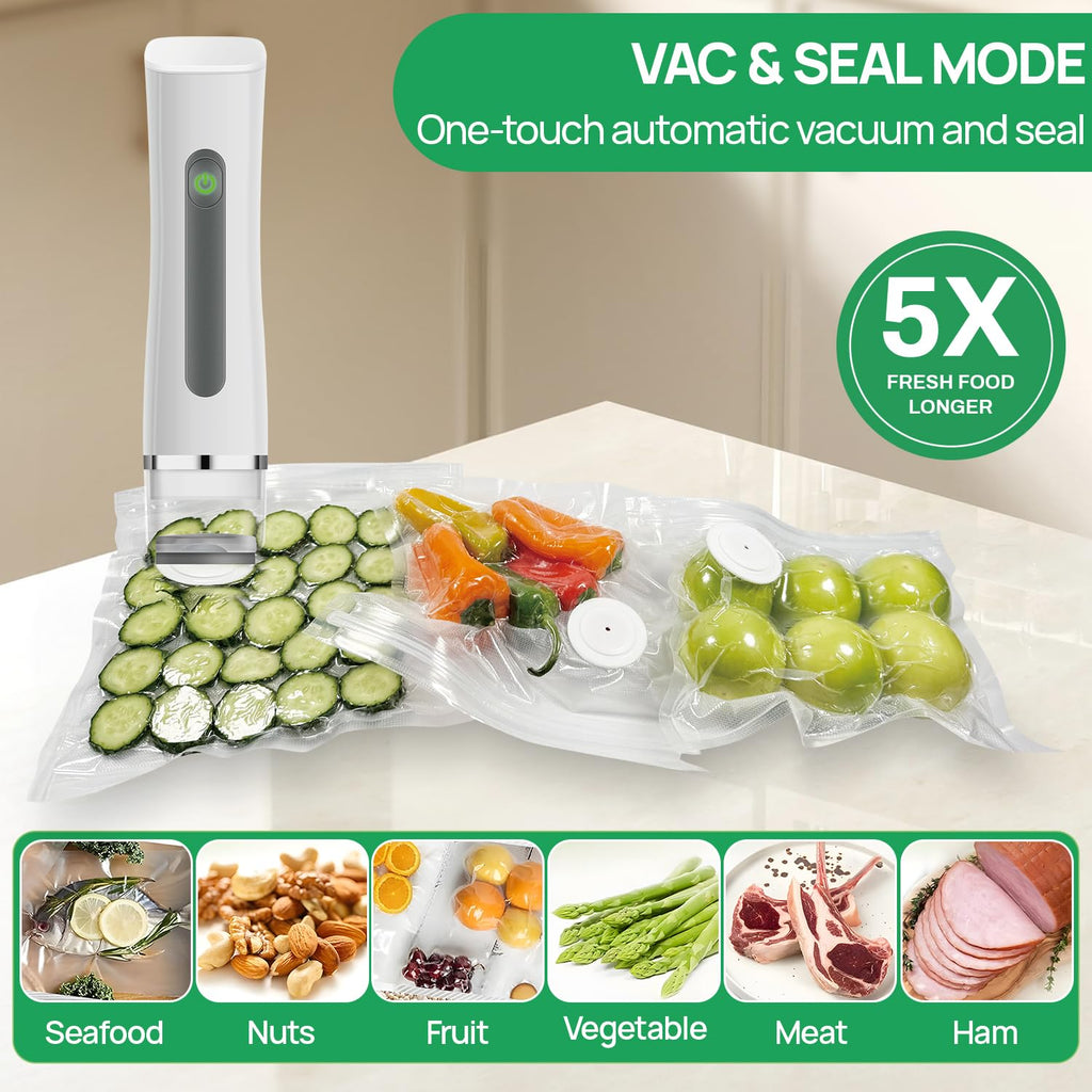 Vacuum Sealer,Compact Vacuum Sealer For Food Preservation,Portable Cordless Handheld Sealer Machine Food Fresh (With 30 Reusable Vacuum Seal Bags)
