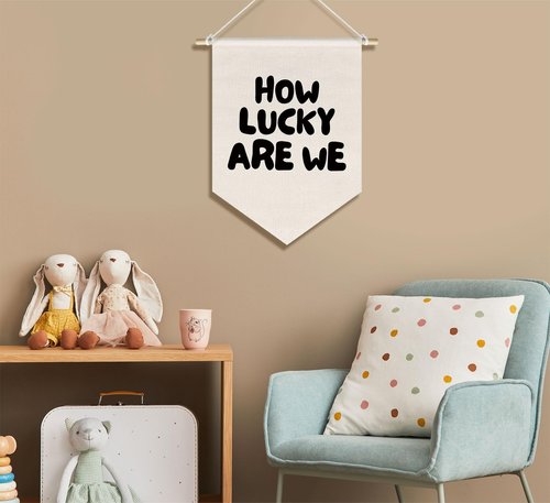 DSHFG How Lucky Are We Banner Playroom Wall Art Decor for Kids Boys Room Nursery Playroom Decor Hanging, Cute Play Room Decorations, 15x11in
