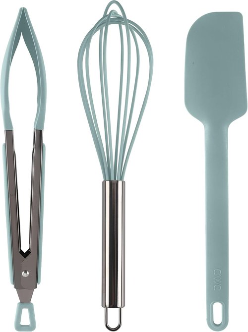 COOK WITH COLOR Stainless Steel Tongs Set - Silicone Tipped Kitchen & BBQ Utensils, 3 Pieces, Green