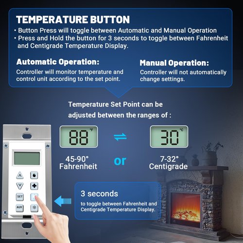 Fenglesha HTI-12-007 Wall Switch Wall Control Assembly Compatible with Heat N Glo, Heatilator, QuadraFire Gas Fireplaces, Used for Both NG and LP Units