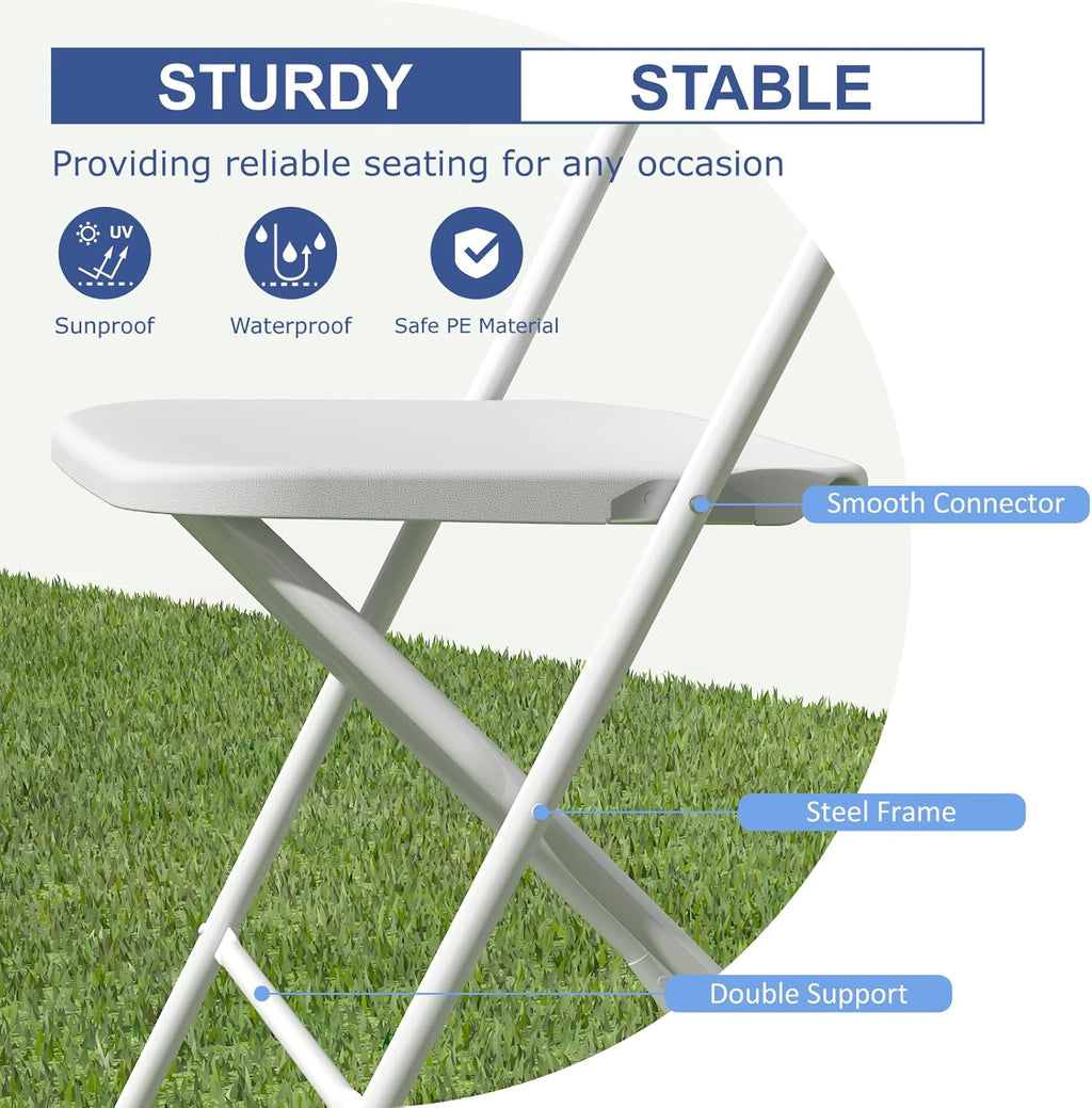 Skiennix 10-Pack White Folding Chairs - Lightweight Portable Design | 350lb Capacity for Events & Parties