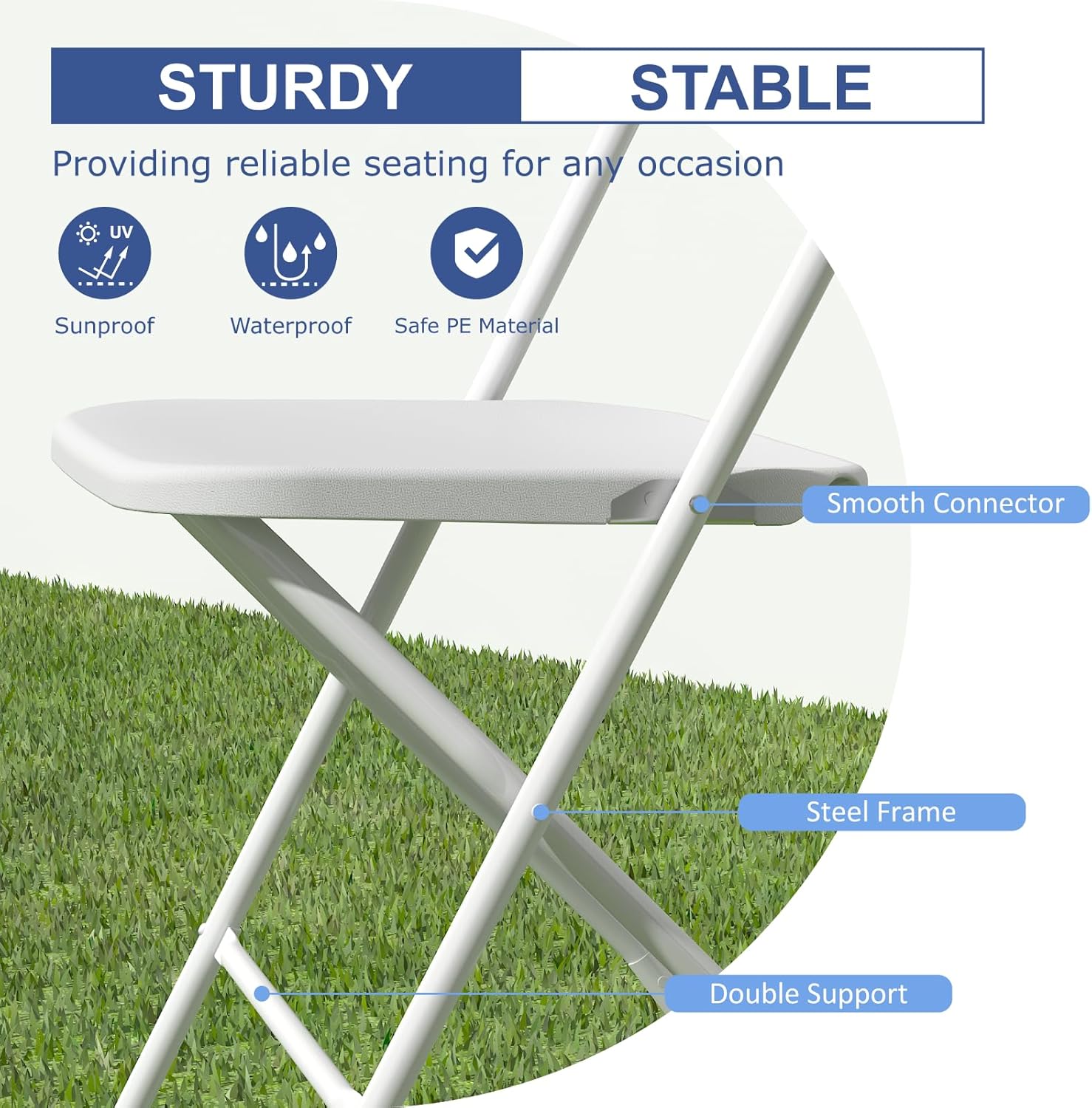 Skiennix 10-Pack White Folding Chairs - Lightweight Portable Design | 350lb Capacity for Events & Parties