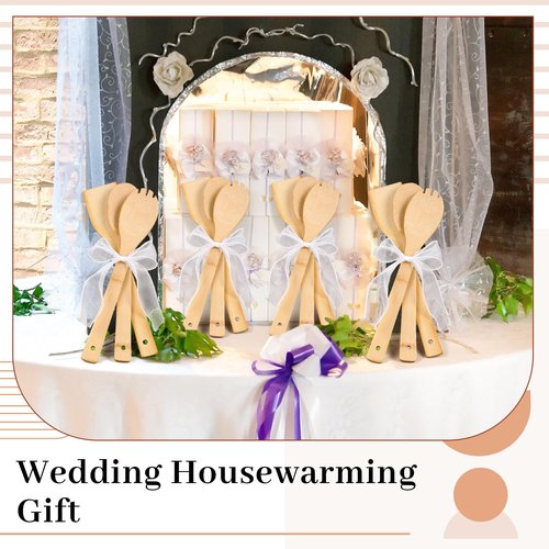 Reallnaive 108 Pcs Bamboo Spatula Wooden Kitchen Utensil Bulk 12''wood Spoon Spatula for Cooking with Ribbon Bridal Baby Shower Game Prize Wedding Party Favors Housewarming Gift (Natural Style)