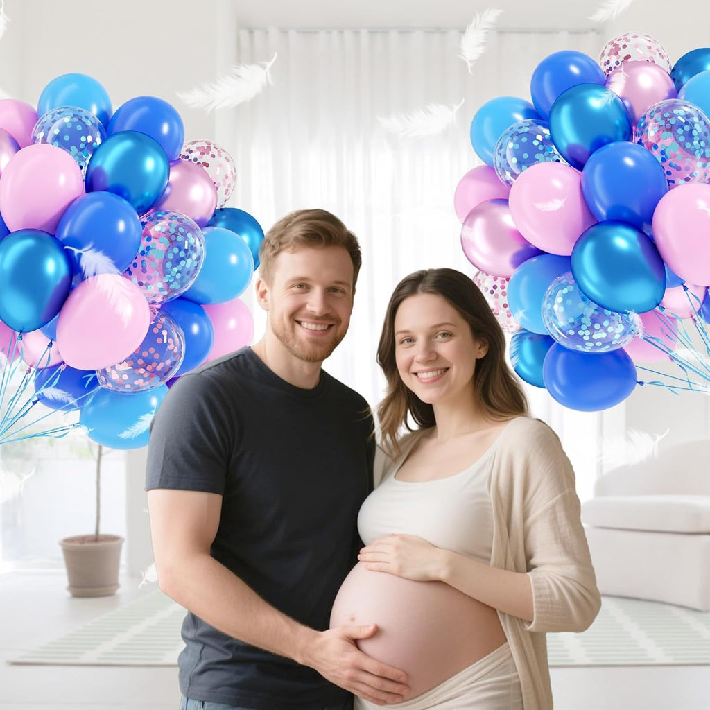 Skiennix 60pcs Pink & Blue Balloons - 12-Inch Metallic Confetti for Gender Reveal & Baby Shower Decor
