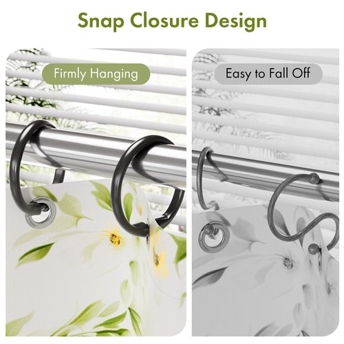 Amazer Shower Curtain Hooks Rings, 24 Pcs Black Shower Curtain Hooks, O Shape Shower Curtain Rings, Easy to Snap Closure Plastic Shower Hooks for Shower Curtain and Liner Bathroom