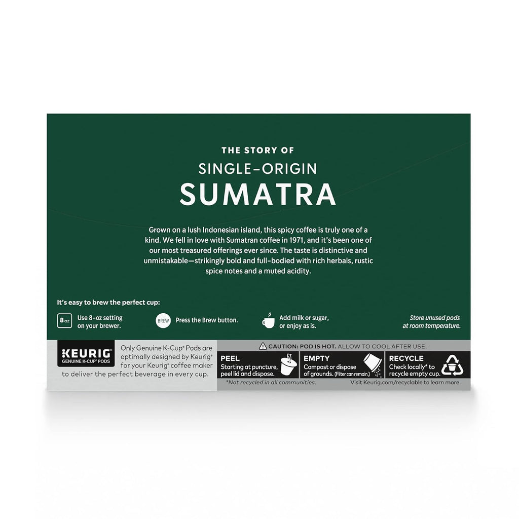 Starbucks K-Cup Coffee Pods - Dark Roast Sumatra, 100% Arabica, 60 Pods Total for Keurig Brewers
