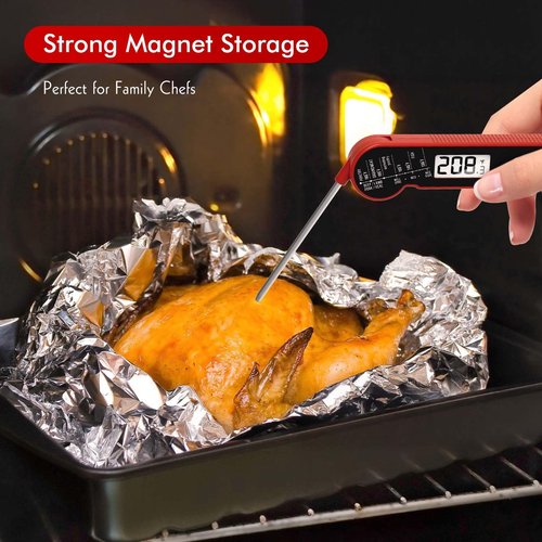 CaloriMastery Meat Thermometer Digital with Backlight, Calibration & Hold Function, IP65 Waterproof Food Thermometer for Cooking, Outdoor Grilling, Candy Making