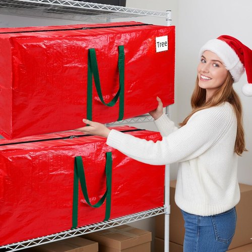 EverMerry Christmas Tree Storage Bag - Heavy Duty Waterproof Bag for Up to 7.5 Ft Trees | Red with Dual Zippers