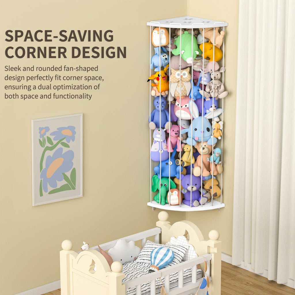 Stuffed Animal Storage Wood Corner Plush Toys Holder with Star Pattern, Length Adjustable Large Hanging Stuffed Animal Toy Organizer Shelf for Nursery Play Room Bedroom Kids Room Furniture