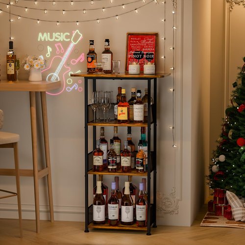 Eyteenokk Wine Rack Freestanding Floor:4 Tier Whiskey Wine Rack Mini Bar Cart,Liquor Cabinet-Home Bar for Bottles,Cocktail Shaker,Mugs-(23.6 * 11.8 * 40inch)