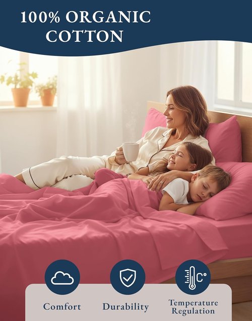 LANE LINEN 100% Organic Cotton Full Bed Sheets - Soft, Comfy, Machine Washable, Deep Pocket | Mineral Red