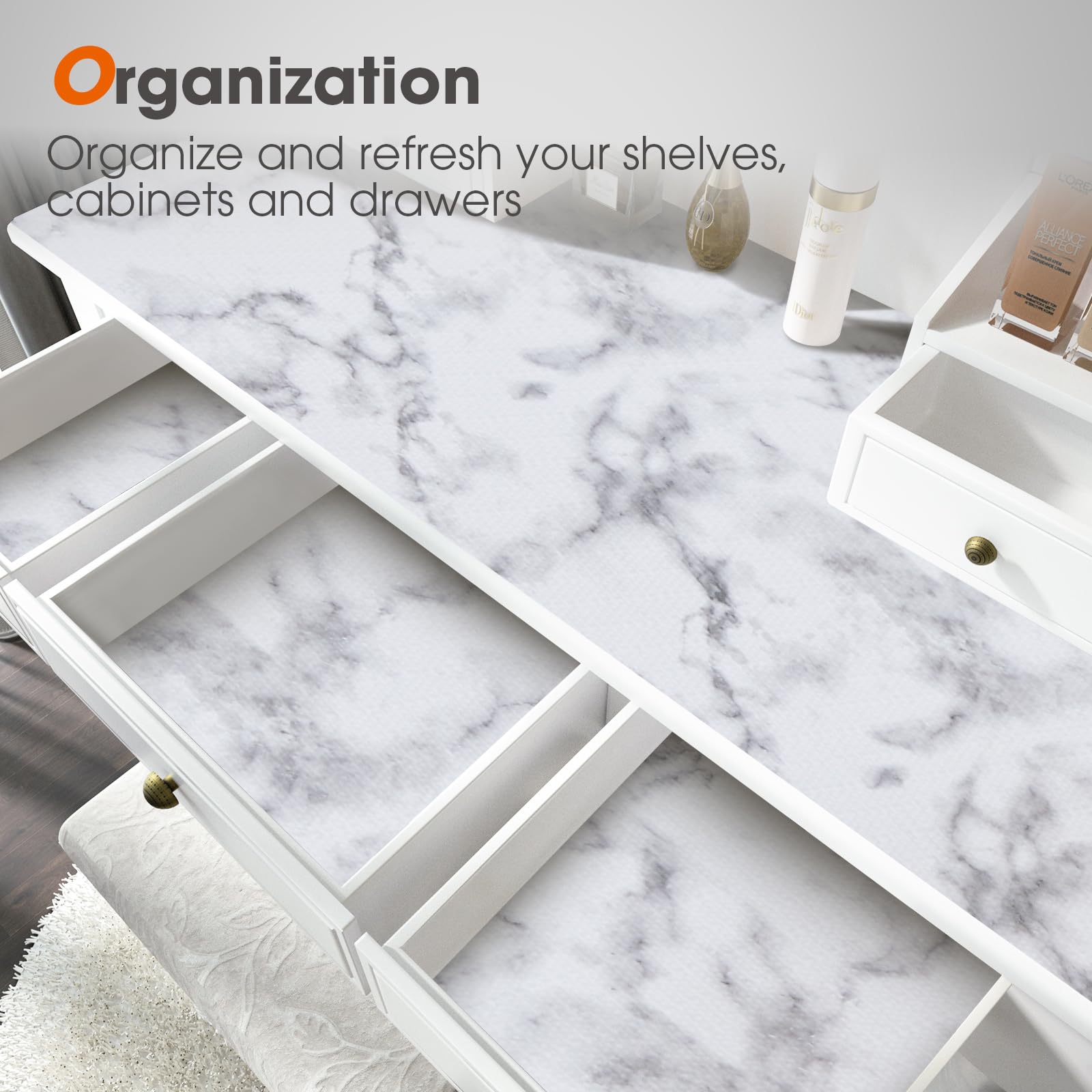 Beautysaid Shelf and Drawer Liner for Kitchen Cabinet, Non Adhesive Non Slip Shelf Paper Waterproof Washable Thickened for Dresser Pantry Shelve Bathroom Protector Liner(Marble,23.6 in x 20 FT)