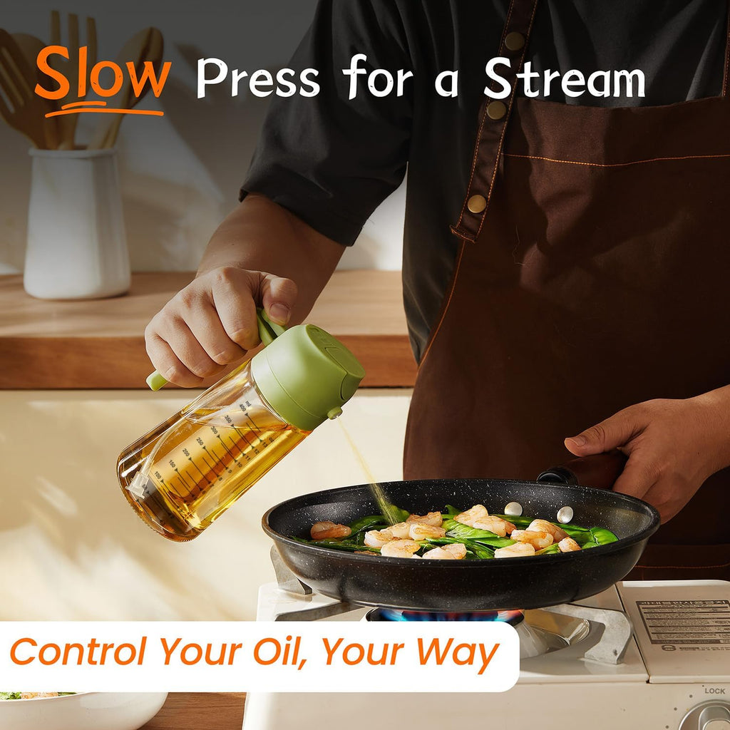 TrendPlain 16oz Glass Olive Oil Sprayer - 2-in-1 Dispenser for Cooking & BBQ - Black & Green
