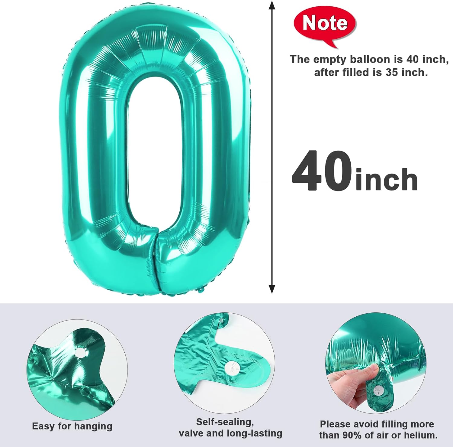 Number 0 Balloons - 40 Inch Blue-Green Birthday Decorations for Milestone Events & Baby Showers