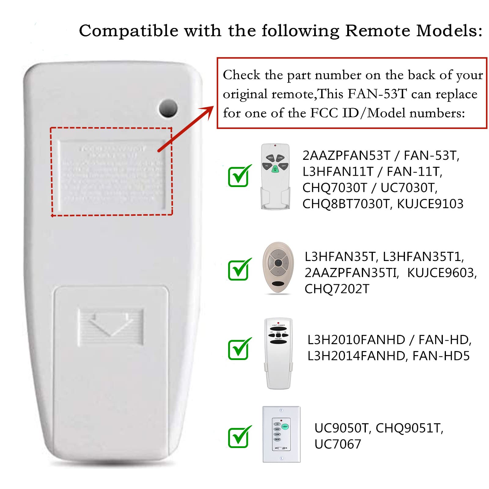 Ceiling Fan Remote Control Replacement for Harbor Breeze Allen+Roth 2AAZPFAN53T CHQ7030T UC7030T FAN-53T Fan-HD L3HFAN35T, 3-Speed and Light Dimmer,4-Dip Switch with Wall Holder (Only Remote)