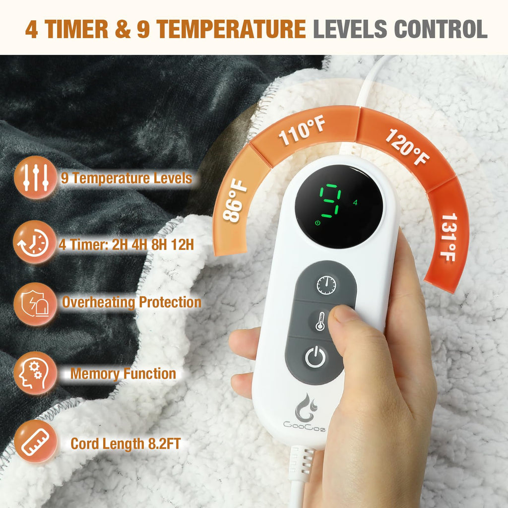 Goocoz Wearable Heated Blankets, Electric Snuggle Blanket with Foot Pockets, Sleeves, Hood, Waist Belt, 50"x70" Electric Heating Throw Blanket Wearable Heated Robe
