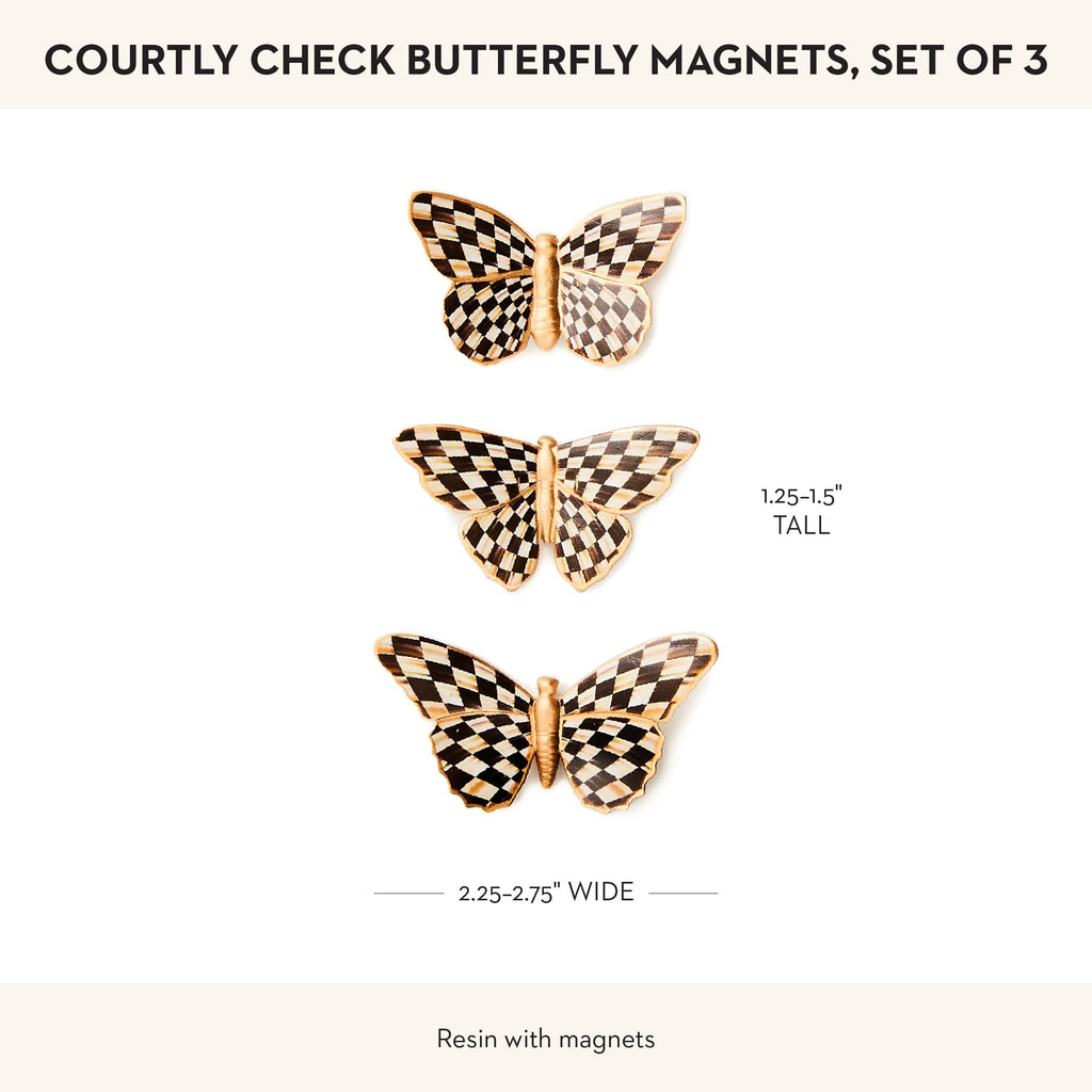 MACKENZIE-CHILDS Set of 3 Decorative Magnets, Magnetic Art for Metal Items and Refrigerator Decor, Courtly Check Butterfly