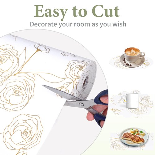 Shelf Liners for Kitchen Cabinets Non Adhesive Drawer Liner 23.6in x 20FT Gold Floral Thickened Shelf Liner Paper Strong Non-Slip Easy to Clean for Tool Box Refrigerator