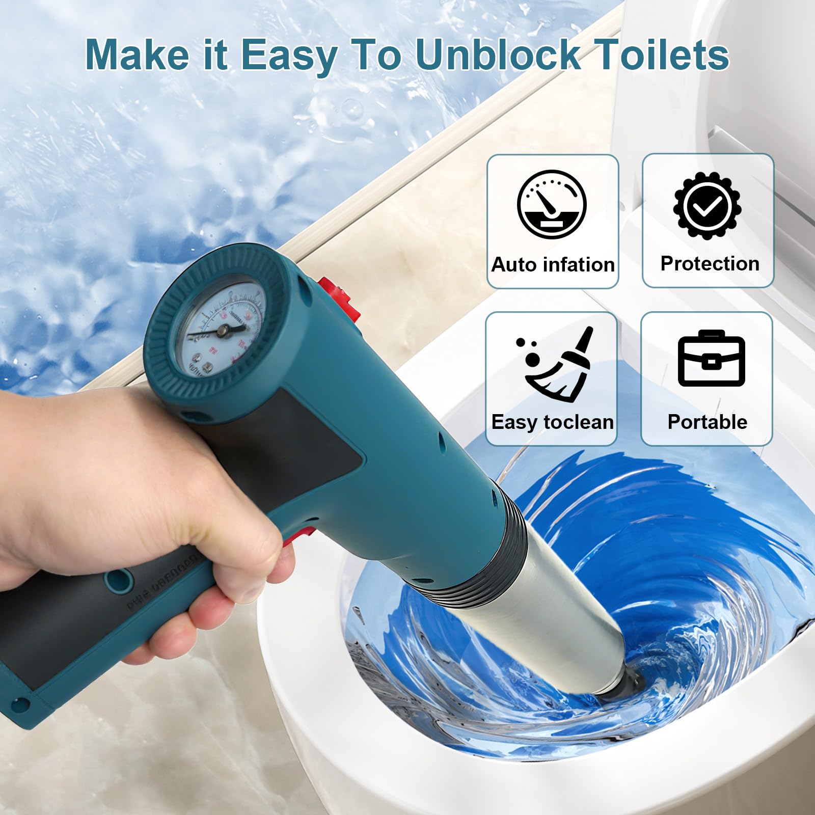 RisxhgYses Electric Toilet Plunger,High Pressure Toilet Plunger,For Bathroom Floors Shower Kitchen Drain Sinks Unclogger, Heavy Duty Clog Remover Declogger Toilet Plumbing Clogs