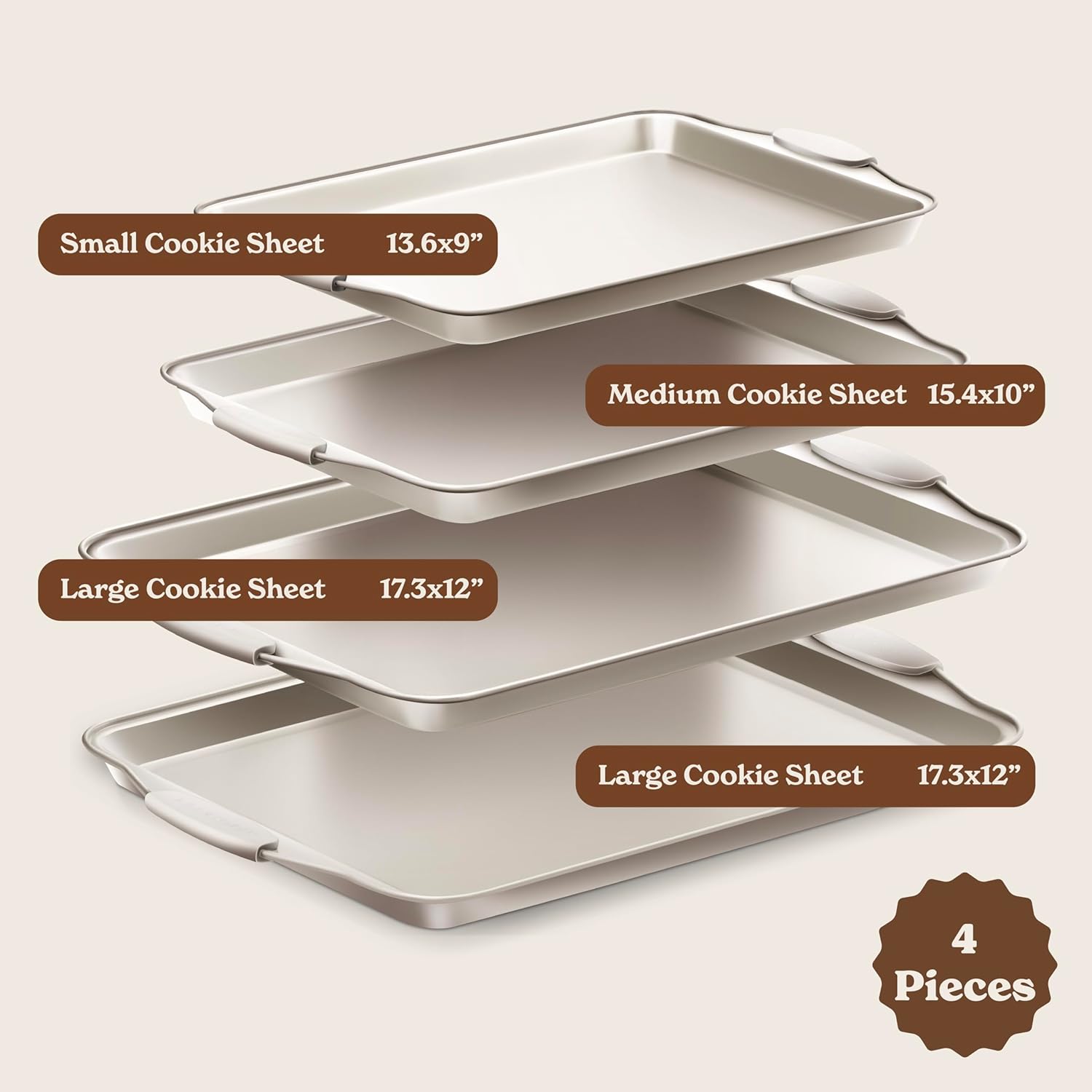 Country Kitchen Nonstick Bakeware Set - Heavy-Duty, Easy Release, Stackable | 4-Piece Cream Set