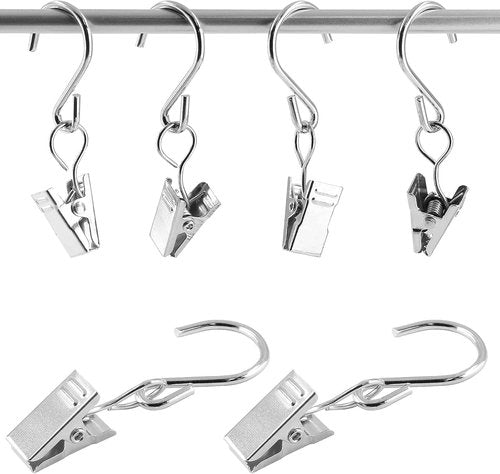 Litoexpe S Hooks | 50 PCS Metal Curtain Clips for Hanging Lights & Tents - Silver Finish