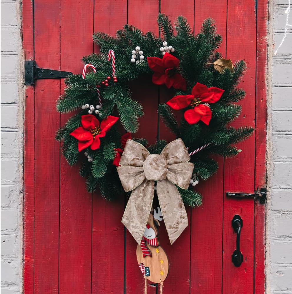 Skiennix Vintage Champagne Wreath Bow - Elegant Front Door Decor | 4-Piece Set for Indoor/Outdoor Use