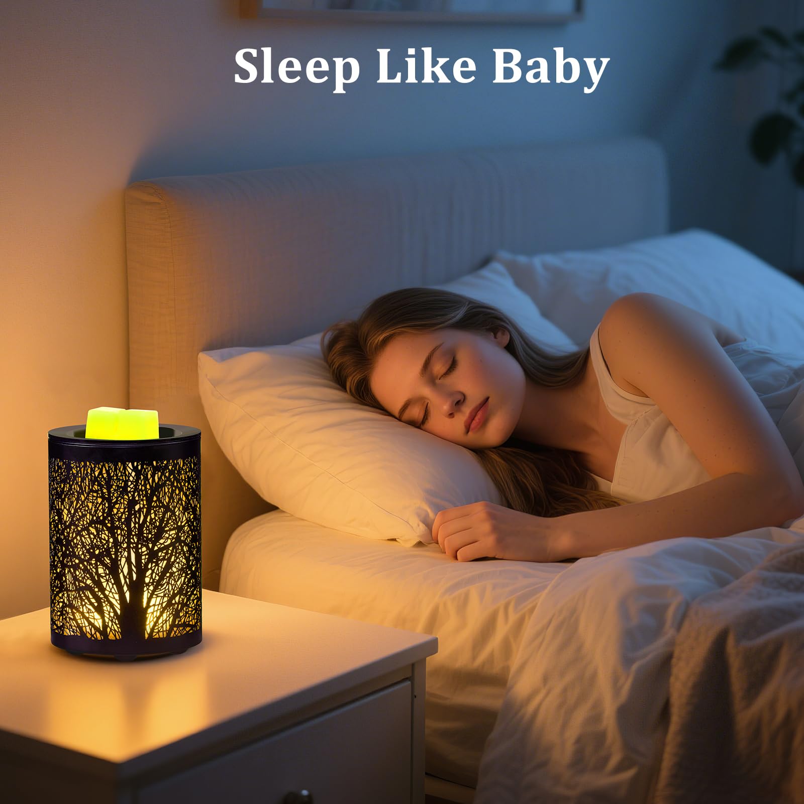 Enaroma Fragrance Electric Wax Melts Warmer with 7 Colors LED Changing Light Metal Tree Scent Oil Candle Burner for Home Decor
