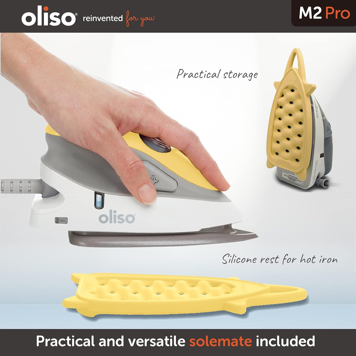 Oliso M2Pro Mini Steam Iron - 1000 Watt Dual Voltage Travel Iron for Sewing & Quilting - Butterscotch