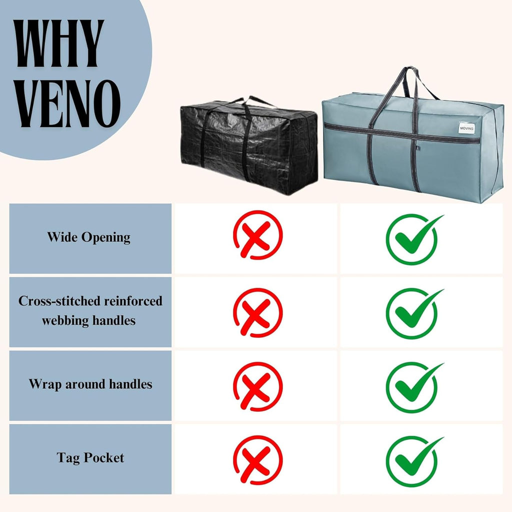 VENO Extra Large Heavy Duty Moving Bags - Ideal Storage Solution for College & Holiday Packing | Light Blue Matte, 2 Pack