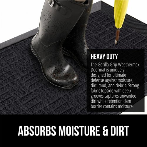 GORILLA GRIP Waterproof All-Season WeatherMAX Doormat - 60x24, Stain & Fade Resistant, Easy Clean, Midnight Maze
