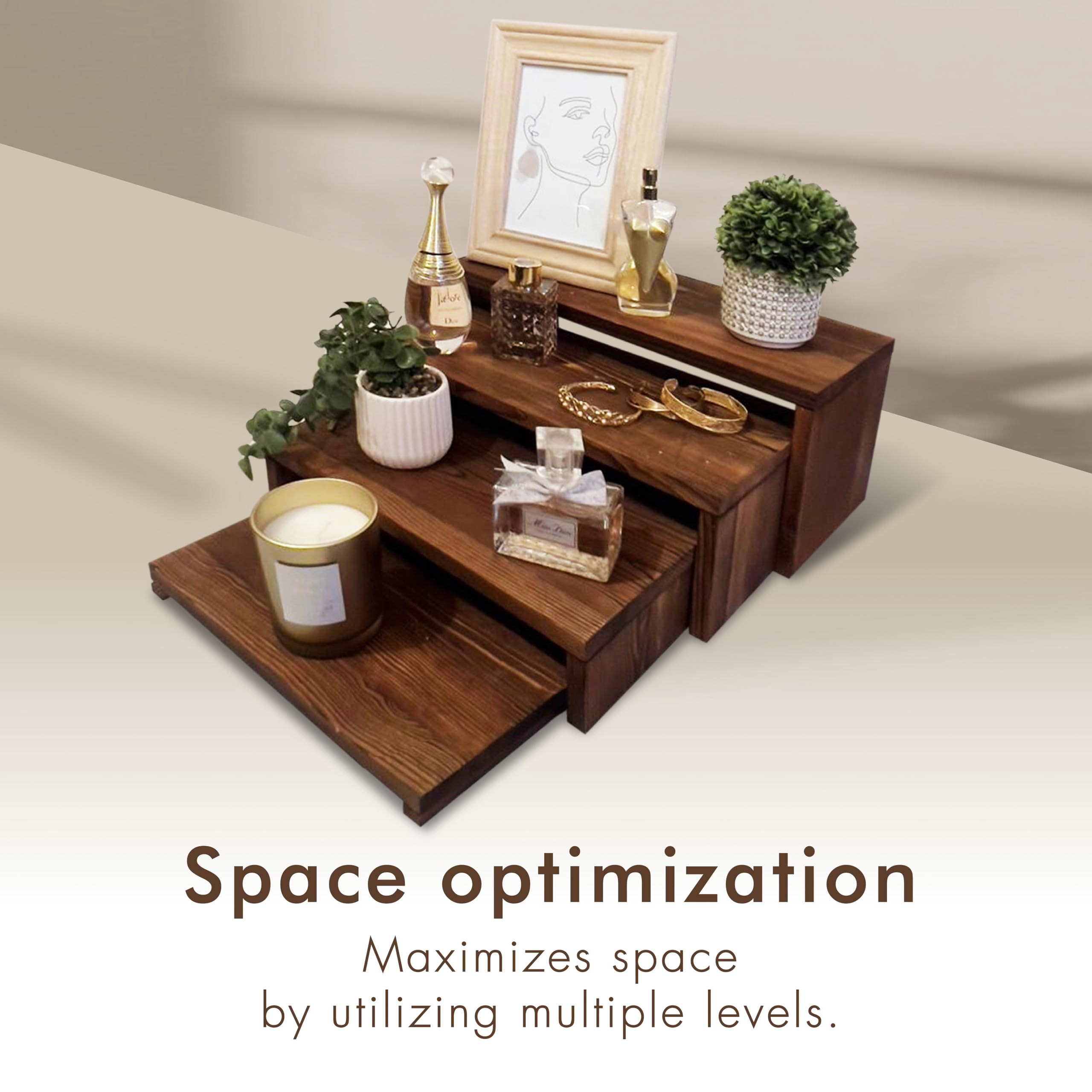 Living By Design LONDON 4-Tier Ultra Wide Wooden Display Stand, Wood Riser for Table Display, No Tools Required, Easy to Assemble, Durable Wood Stands for Dessert Table & Home Deco