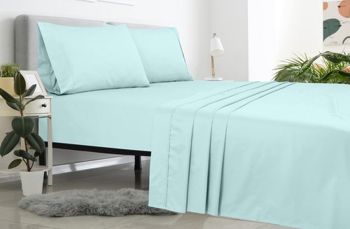 Royale Linens Queen Flat Sheet - Ultra Soft Brushed 1800 Microfiber Flat Sheets Only - Wrinkle Free & Stain Resistant - Hotel Quality Top Sheet for Bed (Queen, Aqua)