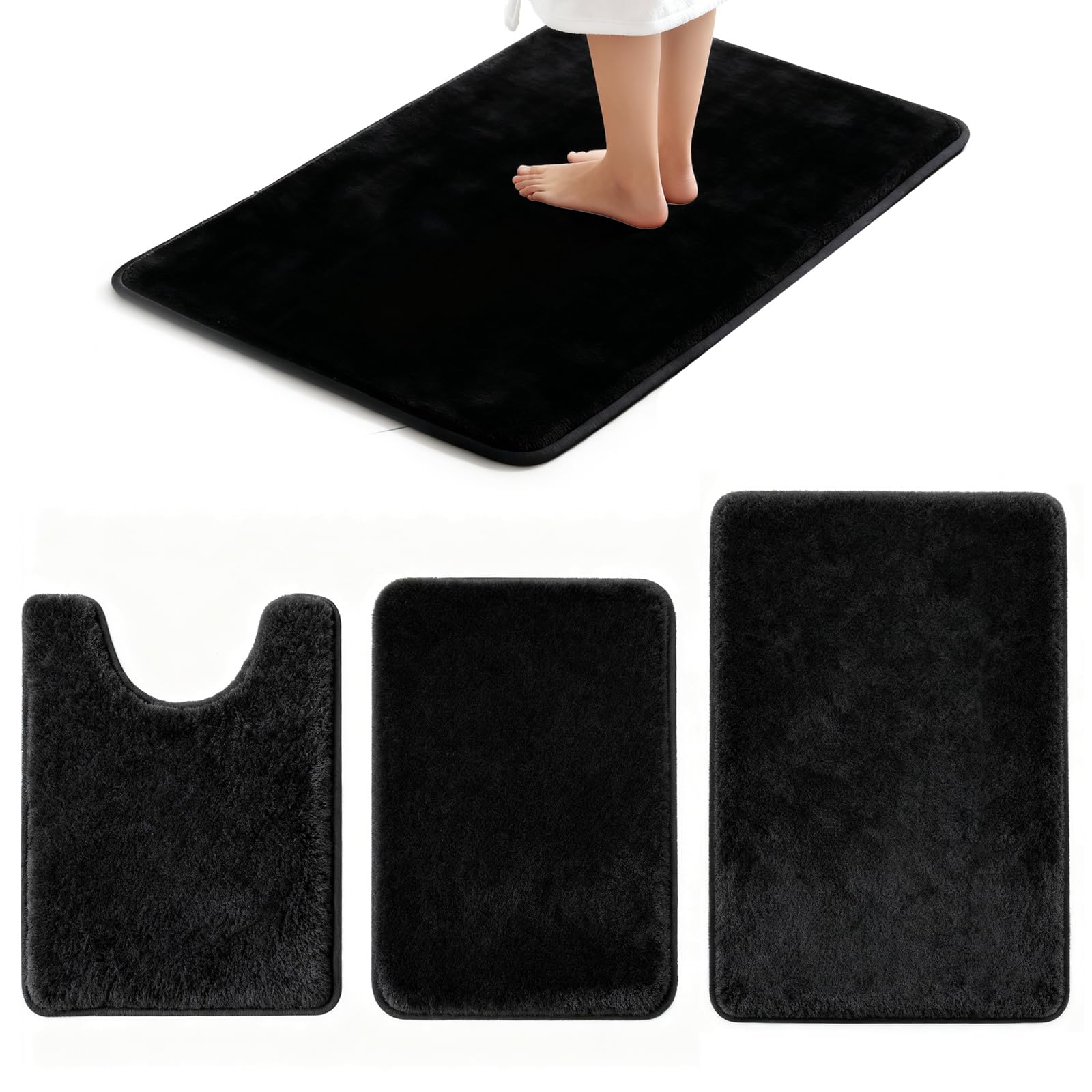 DHSUN Bathroom Rugs Sets 3 Piece, Plush Absorbent Microfiber Non-Slip Bathmat,Coral Fleece,U-Shaped Toilet mat, Bathroom mat, Bath, Shower