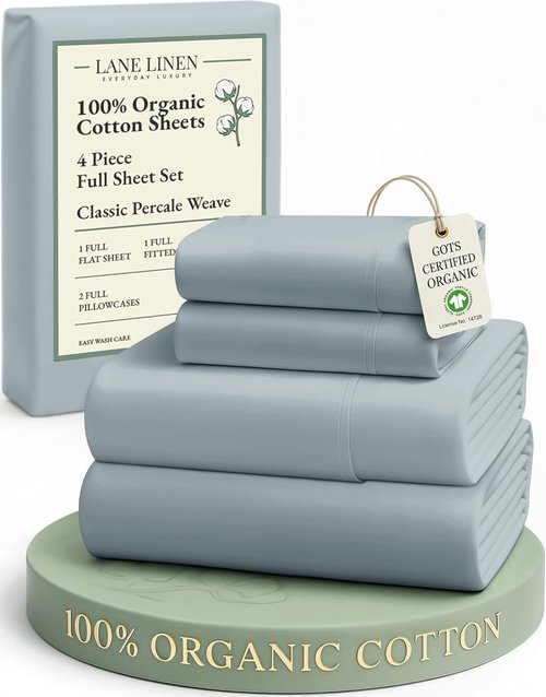 LANE LINEN 100% Organic Cotton Full Sheet Set - Soft Percale Bedding, Breathable & Fits Mattresses Up to 15" Deep | French Blue