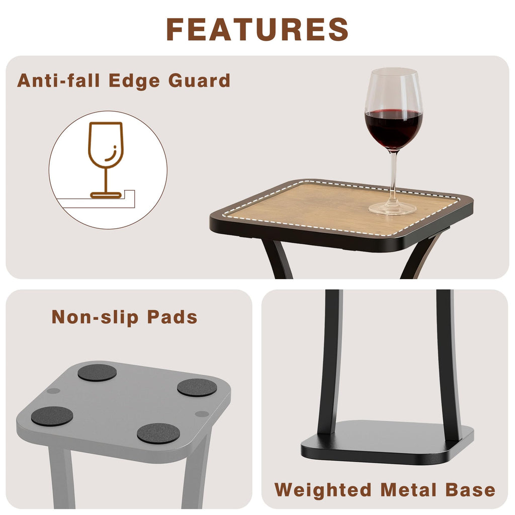 NANAGIFTREE Small Square Side Table, Drink Table with Weighted Base, Solid Wood & Metal Accent Table for Small Spaces, Pedestal End Table for Living Room, Bedroom, Office(Black + Walnut)