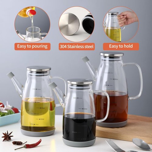 Large Glass Oil Dispenser Bottle - No Drip Olive Oil & Vinegar Cruet with Stainless Steel Lid | 20oz / 600ml Clear