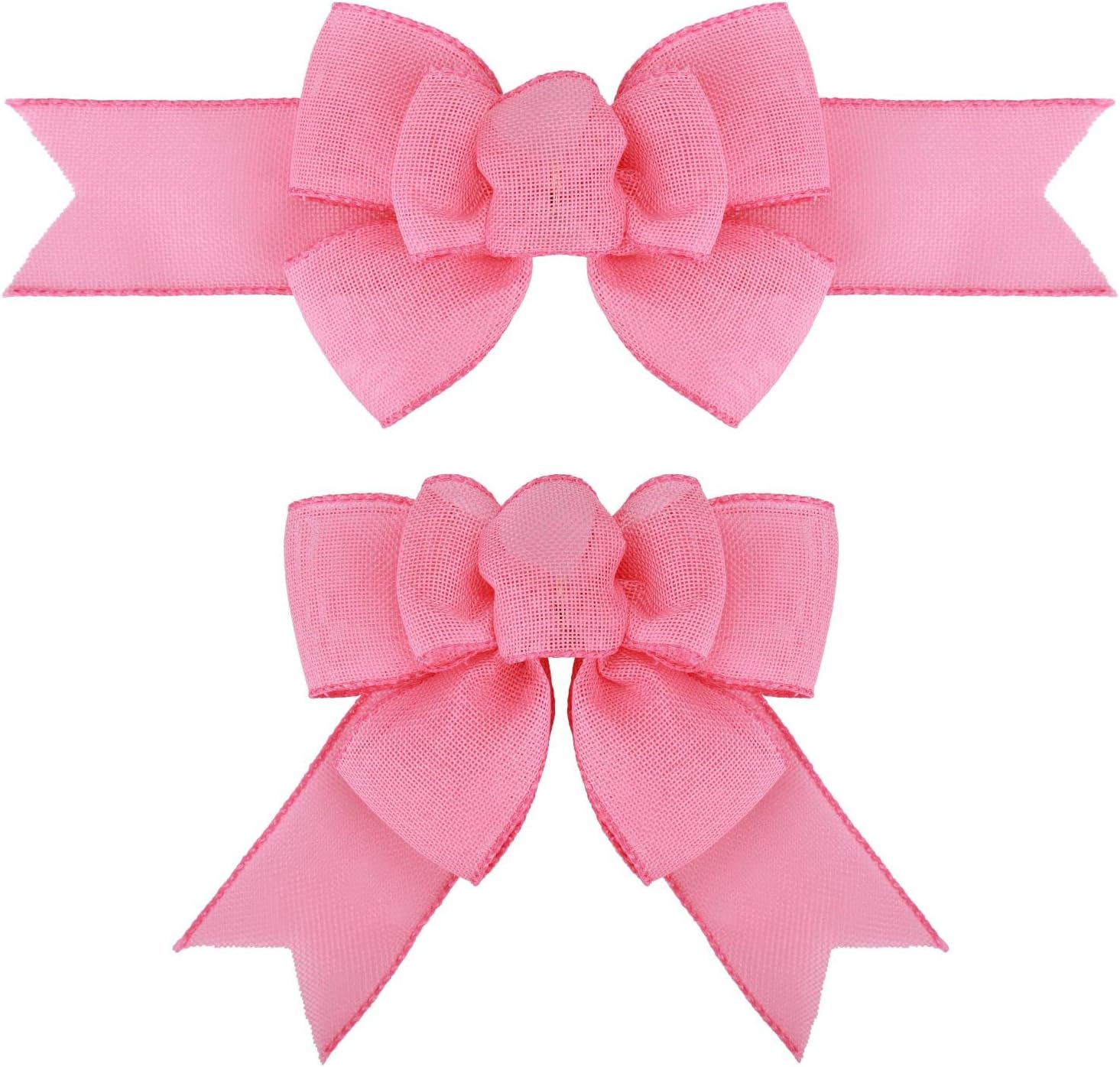 Meseey Pink Wired Ribbon - 2 Pcs Handmade Burlap Bows for Spring & Summer Decor | Gift Wrapping & Wreaths