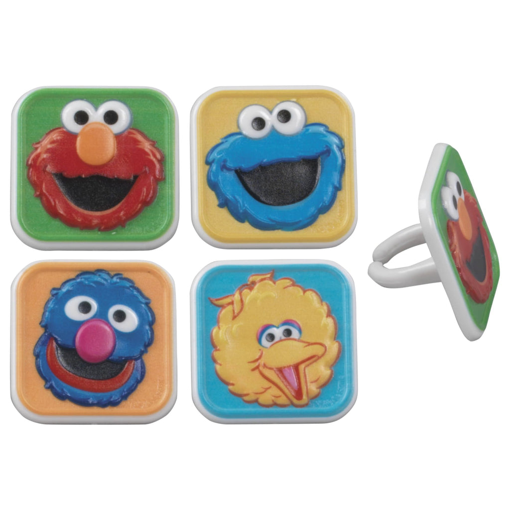 Sesame Street Rings, 24 Cupcake Toppers Featuring Elmo, Big Bird, Cookie Monster, Grover, Bright Colorful Cupcake Decorations, Food Safe - 24 Pack