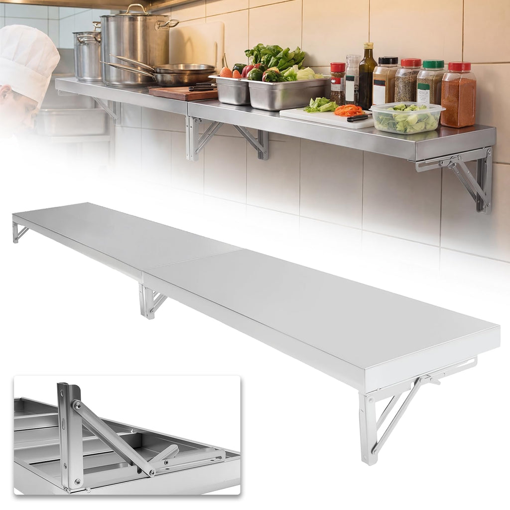 Noliven Folding Concession Shelf 72" x 12", Stainless Steel Drop Down Concession Shelf, Serving Food Shelf Stand Serving for Concession Windows, Restaurant