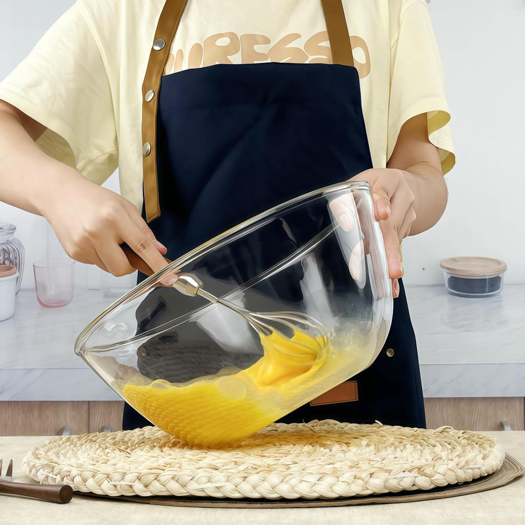 Skiennix 4.7QT Large Glass Mixing Bowl - Versatile Salad Bowl with Yellow Lid for Sourdough & Kitchen Use
