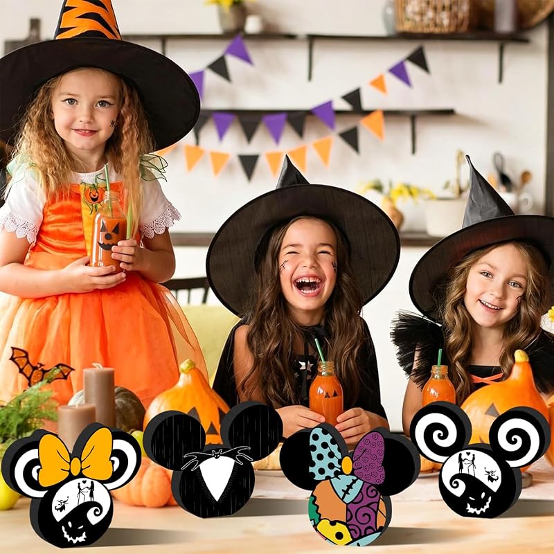 4-Pack Halloween Wooden Table Decor - Spooky Centerpieces for Tiered Trays