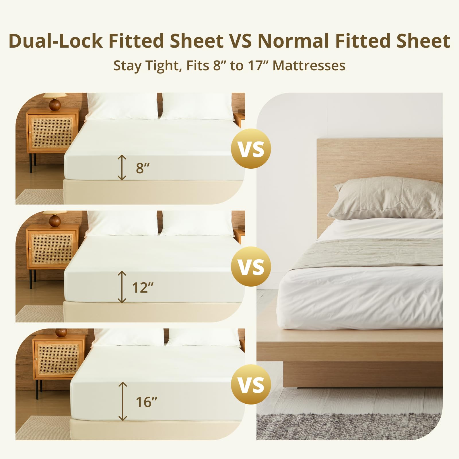 Queen Fitted Sheet Only, 100% Long-Staple Cotton Dual-Lock Fitted Sheet for Queen Bed, Luxury Soft and Comfort, No Slippage, 1000 Thread Count, Deep Pocket Fits 9" to 14" Mattress