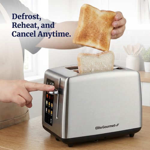 Elite Gourmet 2-Slice Toaster - Digital Countdown, Extra-Wide Slots for Bagels & Thick Bread, Stainless Steel