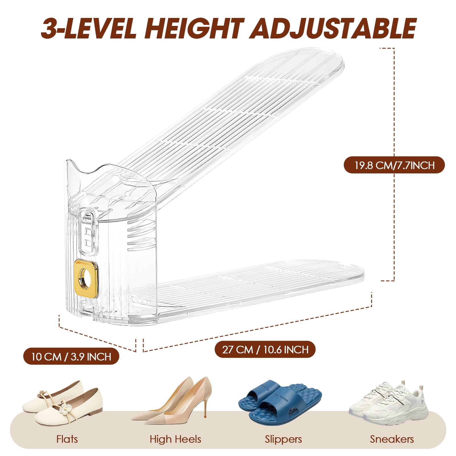 MOVDEET 12 Pack Shoe Slots Organizer for Closet, Adjustable Shoe Stackers for a Pair of Shoes Shoe Rack Storage Shoe Space Saver 50% Shoe Shelf Display Holder for Closet