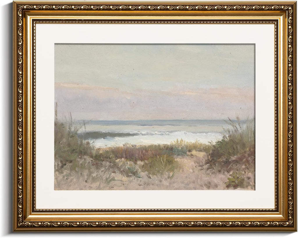 VIYYIEA Gold Framed Canvas Print - Classical Coastal Scenery Wall Art for Home Decor | 13x16in